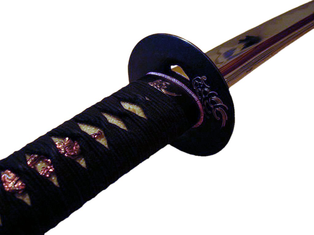 Katana hilt, tsuba, and blade detail