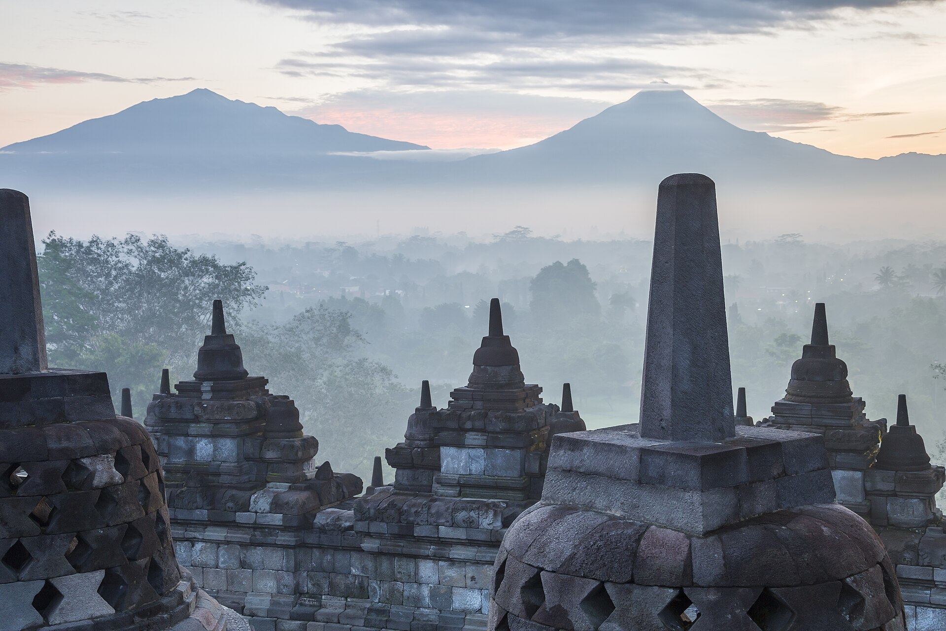 Borobudur stupas on the upper terraces