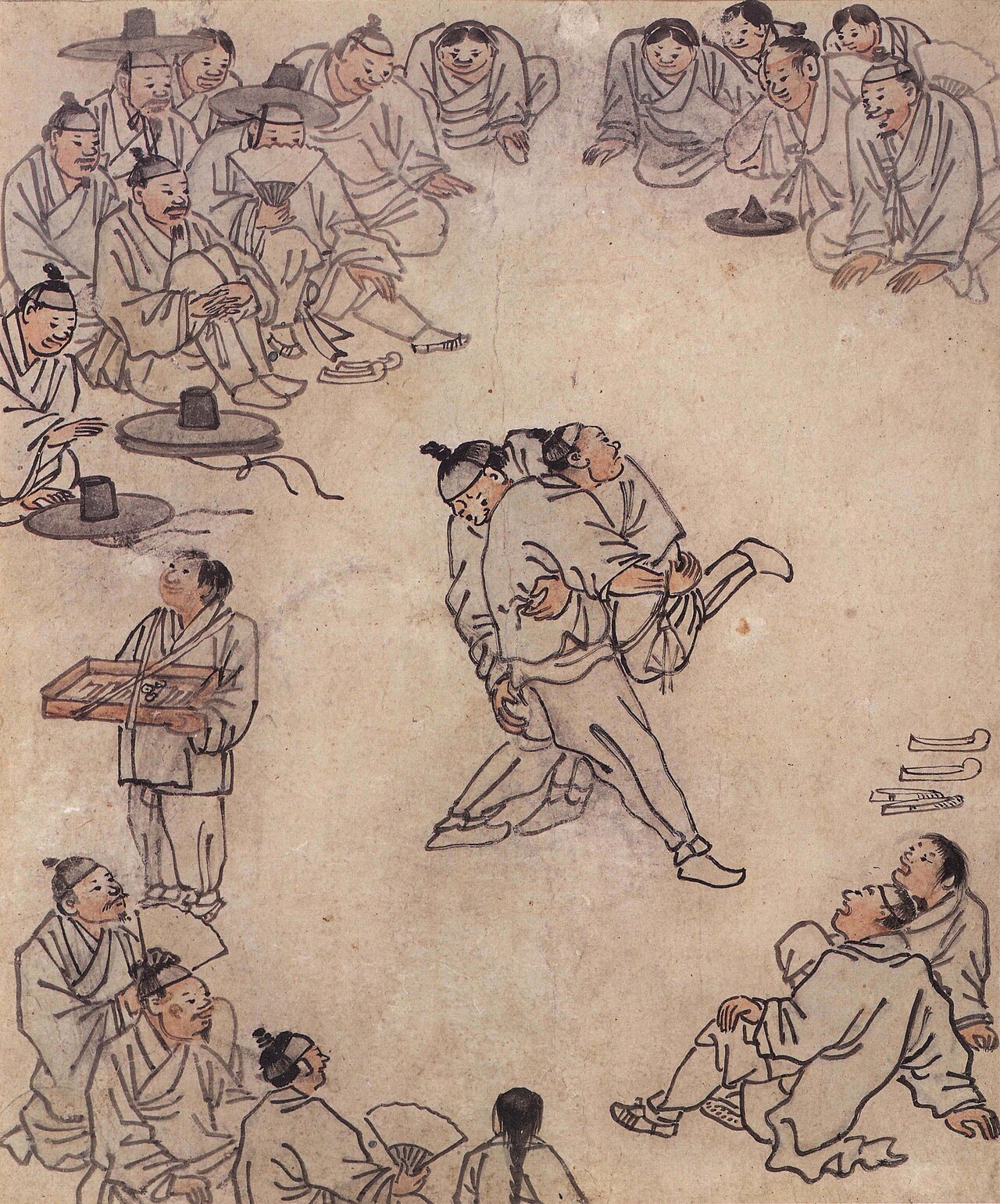 Joseon genre painting of ssireum wrestling