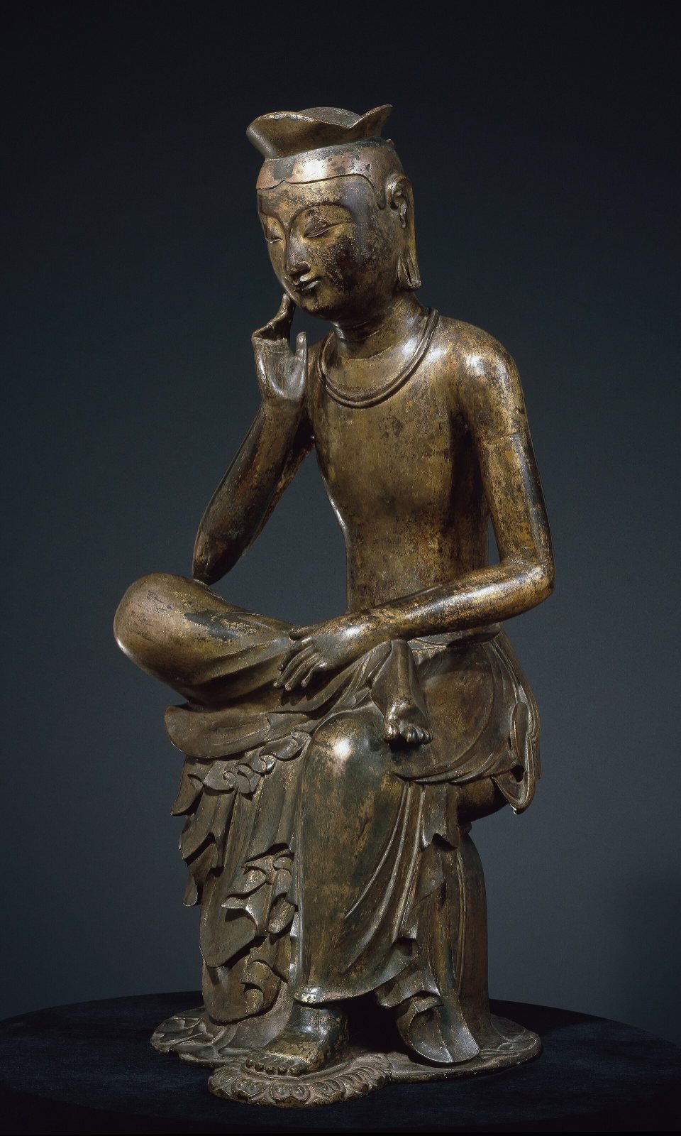 Pensive Bodhisattva, gilt bronze, early 7th century.  National Museum of Korea, National Treasure.