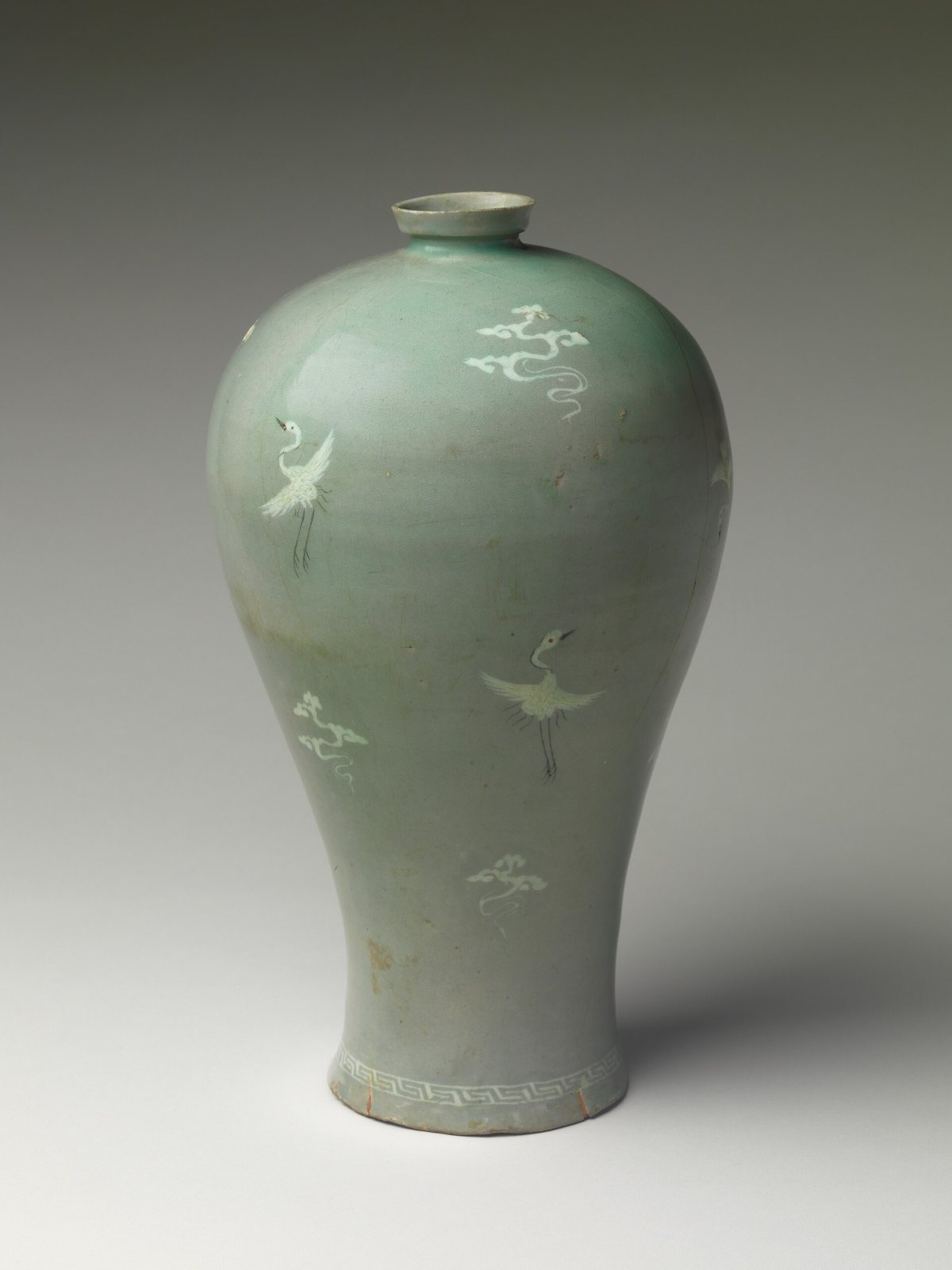 Maebyeong vase with inlaid cranes and clouds, Goryeo dynasty, 12th to 13th century.  Kansong Art Museum, Seoul.